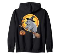 Manatee Witch Broom Ride with Pumpkin Moon Sea Animal Sweat à Capuche
