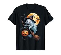 Manatee Witch Broom Ride with Pumpkin Moon Sea Animal T-Shirt