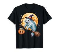 Manatee Witch Broom Ride with Pumpkin Moon Sea Animal T-Shirt