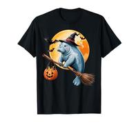 Manatee Witch Broom Ride with Pumpkin Moon Sea Animal T-Shirt