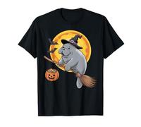 Manatee Witch Broom Ride with Pumpkin Moon Sea Animal T-Shirt
