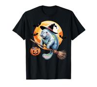 Manatee Witch Broom Ride with Pumpkin Moon Sea Animal T-Shirt