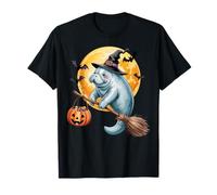 Manatee Witch Broom Ride with Pumpkin Moon Sea Animal T-Shirt