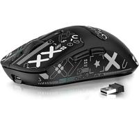 MANBASNAKE Souris de jeu sans fil + bande antidérapante, souris d'ordinateur ergonomique triple mode 49 g, capteur PAW3395 26K DPI, autonomie de la batterie 200 h, boutons programmables, accessoires