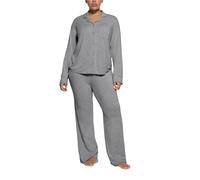 MANBEIYA Ensemble de pyjama 2 pièces en tricot doux boutonné pour femme, gris, L