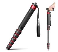 Manbily C-777L Monopode de Caméra en Fibre de Carbone 174cm Grand Tube de 36mm Canne Monopodes pour Appareils Photo 6 Sections avec Poignée et Clip Téléphonique Max 18 kg pour DSLR Caméscope (Rouge)