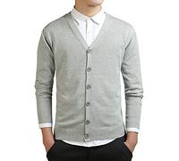 MANBOZIXi Cardigan pour Hommes avec Boutons, Tricots Léger Manche Longue, Pull en Maille col en V Homme, Gris Clair XL
