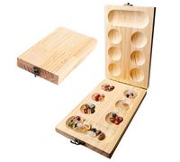 Mancala Jeu de société en bois naturel avec pierres colorées et sac de rangement, jeu de stratégie Kalaha, jeu de pierre précieuse pour la promotion de l'intelligence chez la famille, les amis et les