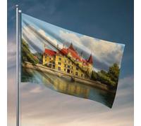 Mancave Accessories Drapeau du Grand Château au bord de la rivière Poster Drapeaux amusants Décoration de chambre (60 x 90 cm)