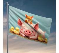 Mancave Accessories Drapeau pour homme Motif animaux adorables : cochon, renard et poussins 120 x 180 cm