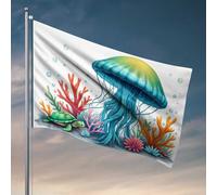 Mancave Accessories Men Ocean Life : méduses et tortues dans le drapeau du récif de corail affiche cool drapeaux décoration de chambre amusante (120 x 180 cm)