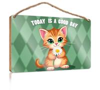 Mancave Signs and Decor A Cute Cat holding Daisy Flower Gift for Boss Woman Farmhouse Decor Sign (23 x 35 cm)