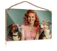 Mancave Signs and Decor A Woman with Red Hair Sming Between Two Dogs Gift for Boss Woman Farmhouse Decor Signs (15 x 28 cm)