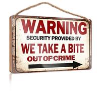 Mancave Signs and Decor Warning Security Provided By We Take A Bite Out Of Crime Panneau de cuisine amusant Décoration d'extérieur d'automne (15 x 28 cm)