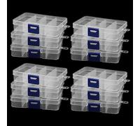 MANCHAP Lot de 12 boîtes de rangement en plastique transparent à 8 compartiments réglables - 10,5 x 6,8 x 2,3 cm- Transparents boite de rangement pour perles, vis