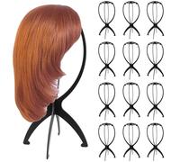 MANCHAP Lot de 12 supports de perruque noirs de 36 cm - Support pliable pour perruque - Support pour tete de perruque - Pour le séchage, l'affichage