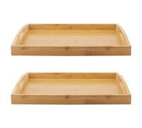 MANCHAP Lot de 2 Grands Plateaux de Service rectangulaires en Bambou avec poignées, Plateau Repas en Bambou pour Manger, Petit déjeuner, thé, café - 40 x 29 x 5 cm