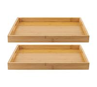 MANCHAP Lot de 2 Grands Plateaux de Service rectangulaires en Bois de Bambou avec poignées pour Manger, Petit déjeuner, thé, café - 38 x 25 x 4 cm