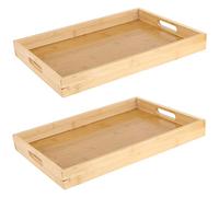 MANCHAP Lot de 2 Grands Plateaux rectangulaires de Service en Bois de Bambou avec poignées pour Petit déjeuner, thé, café, Repas - 40 x 29 x 4 cm