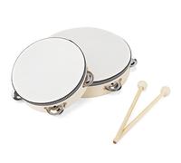 MANCHAP Lot de 2 tambourins en bois de 2 tailles, tambourins à main en bois avec peau naturelle et clochettes, pour party dance song accompagnement, 15,2 cm, 20,3 cm