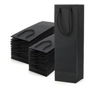 MANCHAP Lot de 24 sacs en papier noir pour bouteille de vin avec poignées, 35 x 10 x 8,9 cm