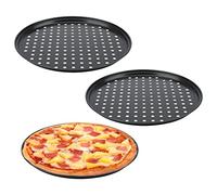 MANCHAP Lot de 3 plaques à pizza de 30,5 cm, poêles à pizza antiadhésives avec trous, moules plaque à pizza perforée en acier carbone noir pour la pâtisserie de restaurant