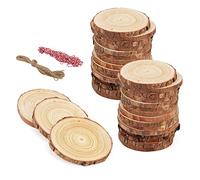 MANCHAP Lot de 30 tranches de bois naturel percées de 12 à 13 cm, cercles en bois brut avec ficelle, tranches de bois vierges inachevé pré-percées pour travaux manuels, décoration d'intérieur