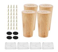 MANCHAP Lot de 4 Pieds de Meubles en Bois, Pieds de Meubles Bois 10 cm, Pieds de canapé en Bois avec Plaque de Montage, vis et Tapis antidérapants pour Commode