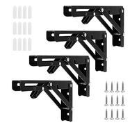 MANCHAP Lot de 4 support console d' étagères pliable 200mm, équerres d'étagère triangulaires pliables table, etagere murale 50kg porteur pour cuisine, bureau, maison