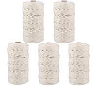 MANCHAP Lot de 5 Cordons à macramé de 3 mm x 100 m, 4 Torsades Corde Molle Non tachée en Macrame, Fil de Coton, Corde Naturelle en Macrame de Coton