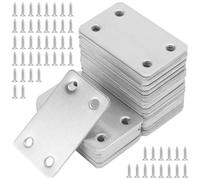 MANCHAP Lot de 50 plaques de réparation plates et droites en acier inoxydable pour meubles, étagères, fenêtres, argent, 60 x 38 x 1,3 mm