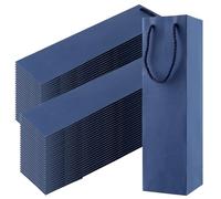 MANCHAP Lot de 50 sacs à vin en papier bleu, 35 x 9,4 x 9,4 cm, sacs cadeaux pour bouteille de vin avec poignée, sac de transport de vin unique pour fête
