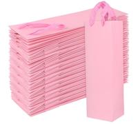 MANCHAP Lot de 50 sacs cadeaux en papier rose pour bouteille de vin, 35,7 x 10,9 x 8,9 cm, sacs simples avec poignée, sacs de transport de vin pour affaires, fêtes