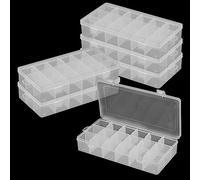 MANCHAP Lot de 6 boîtes de rangement plastique à 18 compartiments réglables, boite a bijoux casier en plastique transparent pour travaux manuels, accessoires de couture - 23 x 12 x 4 cm