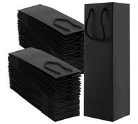 MANCHAP Lot de 60 sacs à vin en papier noir de 35 x 10 x 8,9 cm avec poignée, sacs de transport de vin pour affaires, fêtes