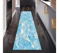 Manche Bleu et Or Tapis de Passage 50 x 280 cm, Animaux Marins Aquarelle Tapis Couloir Long Absorbant Carpet de Passage Antidérapant Paillasson Interieur Entrée pour Salon Bureau