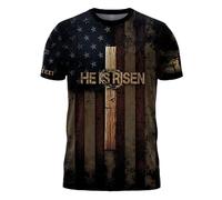Manche Courte Custom He is Risen T-Shirt Col Rond Manches Courtes Men Short-Sleeve pour Randonneur Gym Entraînement 3XL