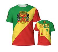 Manche Courte Custom Name Number Republic of Congo Flag T Shirt Col Rond Manches Courtes Classique Short-Sleeve pour Pêche Gym Randonneur M
