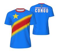 Manche Courte Democratic Republic of Congo Flag Gradation Short-Sleeve Confortable T-Shirt Hommes T Shirt pour Pêche Entraînement Gym L
