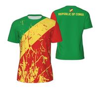 Manche Courte Democratic Republic of Congo Flag Short-Sleeve Respirant T Shirt Men Haut pour Pêche Fitness Entraînement L