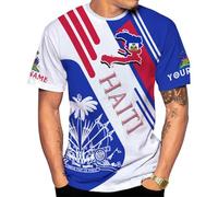 Manche Courte Haitians Flag T-Shirt Men Short-Sleeve Confortable Haut pour Pêche Entraînement Randonneur S