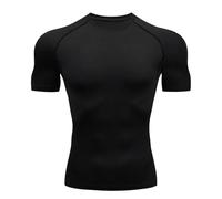 Manche Courte Homme Haute Élasticité Séchage Rapide Chemises Musculaire Gymnase Jogging Sport Entraînement T-Shirt Fitness Absorbant Respirant Chemise De Compression A-Black L