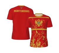 Manche Courte Montenegro Flag Manches Courtes Col Rond Short-Sleeve Confortable T Shirt pour Entraînement Randonneur Fitness 3XL