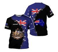 Manche Courte Personalized Name Australia Australian Flag T Shirt Confortable T-Shirt Col Rond Manches Courtes pour Entraînement Randonneur Fitness M