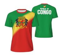 Manche Courte Republic of Congo Flag Gradation Short-Sleeve Confortable T Shirt Col Rond Haut pour Pêche Fitness Gym 2XL
