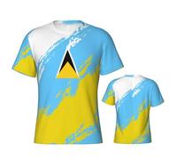 Manche Courte Saint Lucia Flag Haut Classique Manches Courtes Hommes Short-Sleeve pour Pêche Fitness Gym L