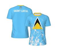 Manche Courte Saint Lucia Flag Manches Courtes Classique T-Shirt Hommes Haut pour Entraînement Pêche Gym 2XL