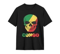 Manche Courte Vintage Congo Congolese Flag Skull T-Shirt Col Rond Short-Sleeve Men T Shirt pour Gym Fitness Entraînement M