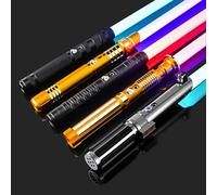 Manche en métal RGB Cosplay sabre Laser à Double tranchant épée Laser 16 couleurs changement LED son et lumière commutables pour garçons filles cadeau Type 8 Gold RGB