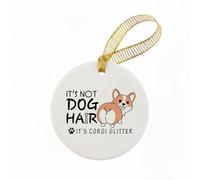 Mancheng-zi Décoration de Noël Corgi - Cadeau pour les amateurs de Corgi - Décoration de sapin de Noël, ce n'est pas des poils de chien, c'est des paillettes corgy décoratives à suspendre en céramique